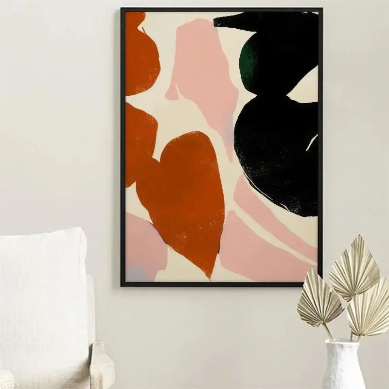 Nordic Beige & Black Geometric Floral Line Art Canvas Print