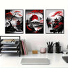 Japanese Landscape Canvas Prints – Black & Red Ink Art