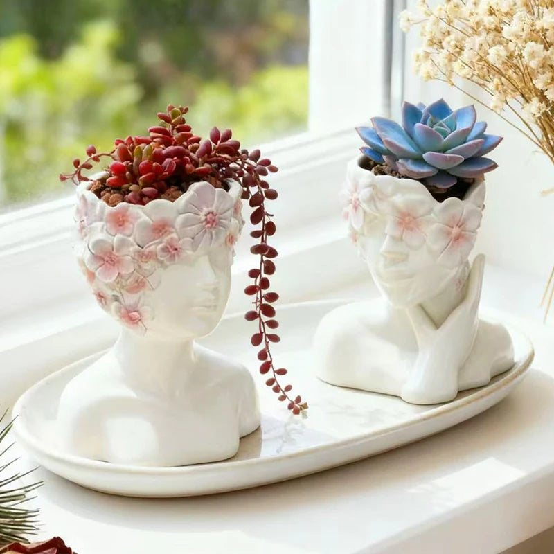 Girl Figure Resin Flower Pot – Decorative Plant Container for Home & Garden