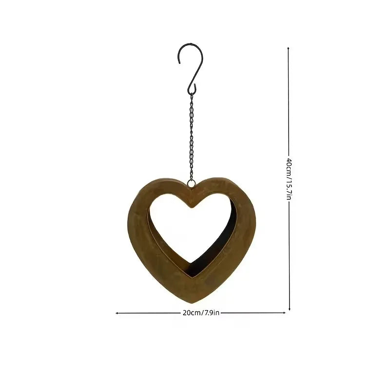 1pc vintage rusted heart hanging planter creative ironwork heart-shaped hollowed-out flower basket
