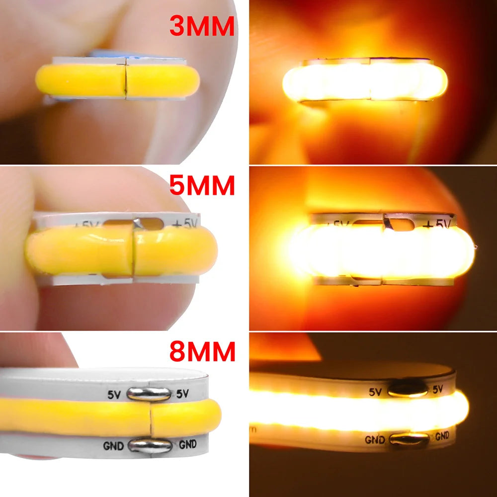 USB 5V COB LED Strip Light – 320 LEDs/m, Flexible Tape, 0.5–5m