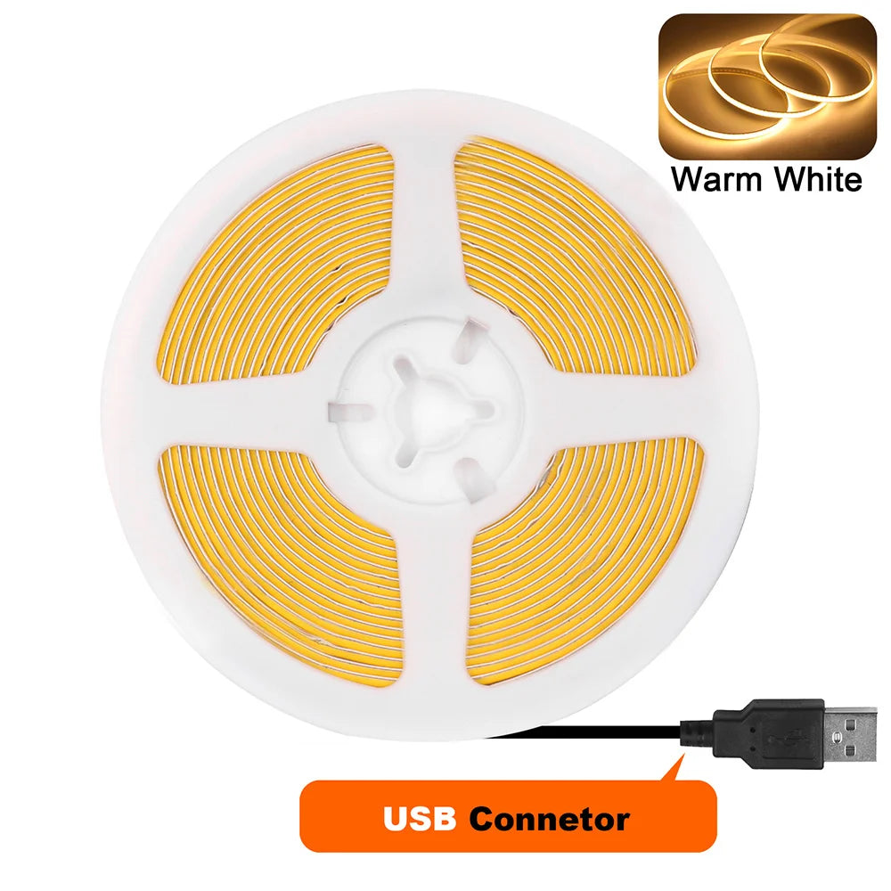 USB 5V COB LED Strip Light – 320 LEDs/m, Flexible Tape, 0.5–5m