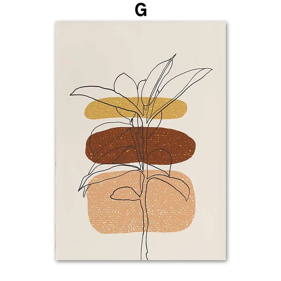 Boho Minimalist Terracotta & Beige Botanical Line Art Canvas Print