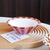 Rose Striped Checkerboard Ceramic Dessert Bowl – Aesthetic Hand-Painted Design