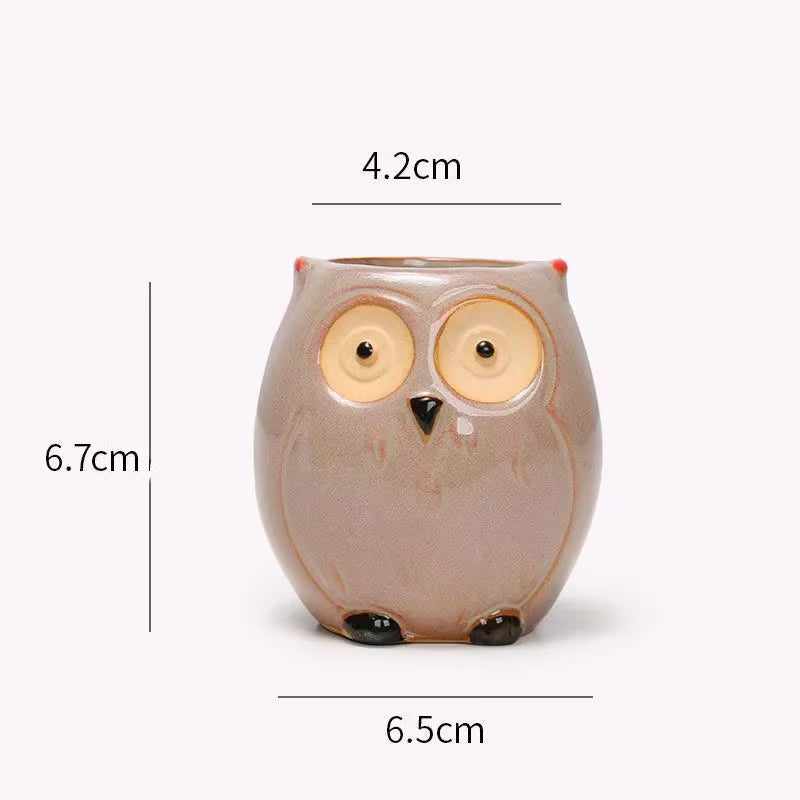 Mini Owl Ceramic Succulent Pot – Cute Animal Flower Pot for Desktop & Garden