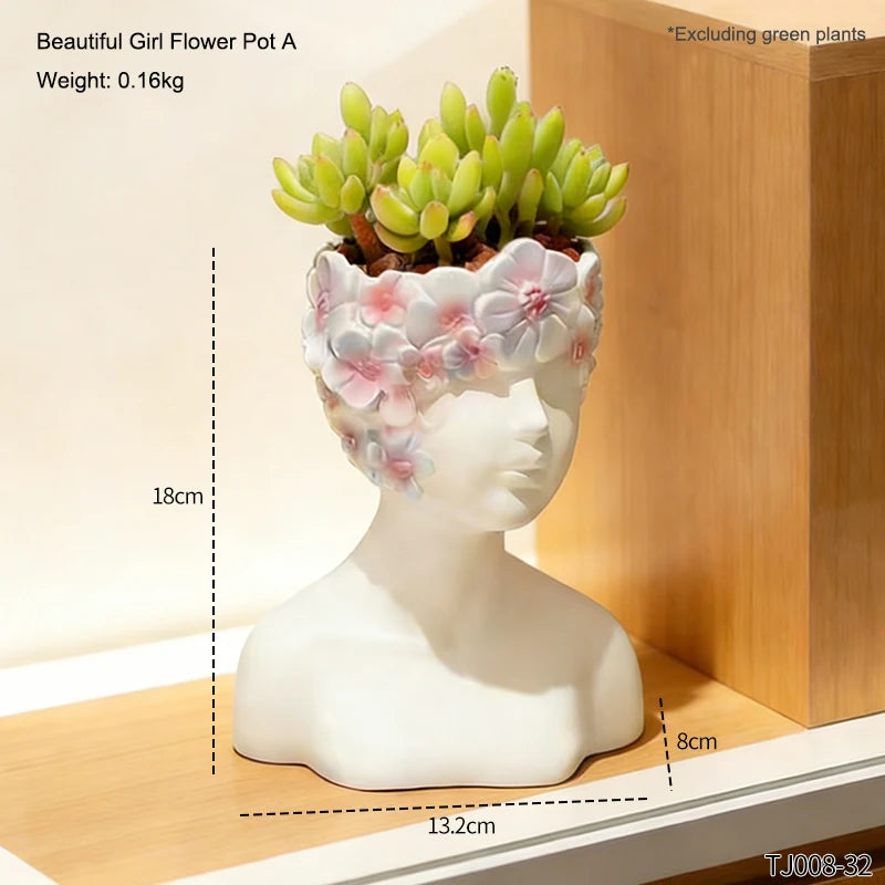 Girl Figure Resin Flower Pot – Decorative Plant Container for Home & Garden