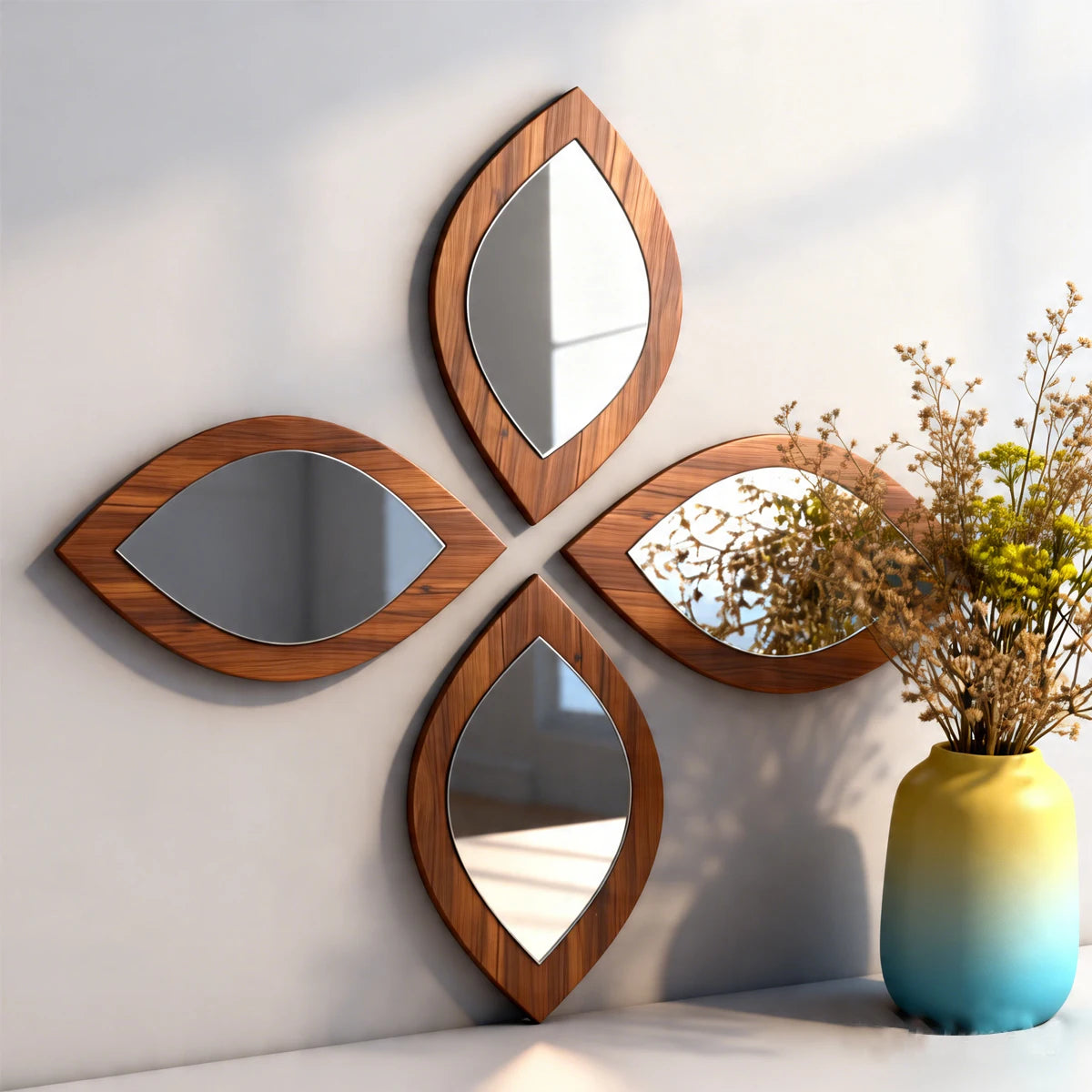 Boho Teardrop Acrylic Mirror Set – 4 Pieces Wall Decor