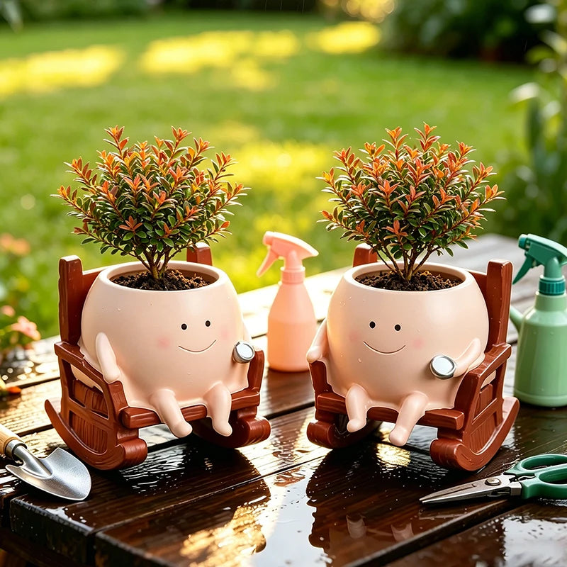 Ghost in Rocking Chair Resin Succulent Planter – Cute Desktop Pot