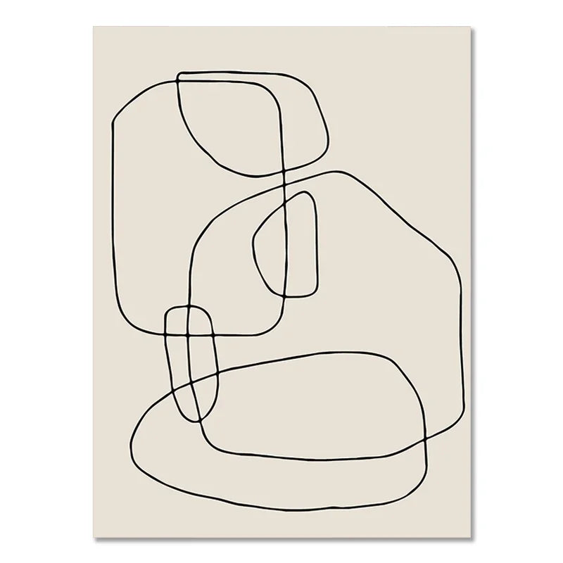 Abstract Boho Geometric Line Canvas Print – Black & Beige