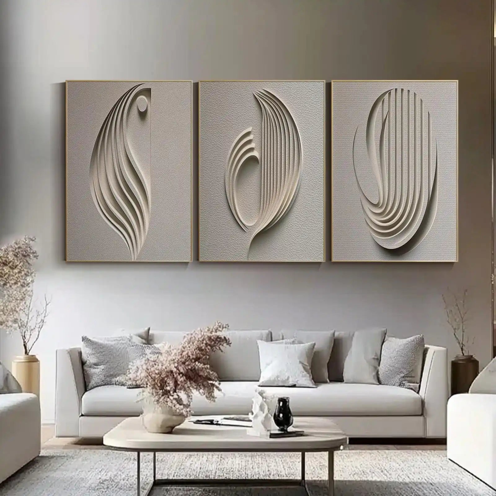 Abstract 3D Relief Beige Geometric Canvas Print – Wabi-Sabi Style