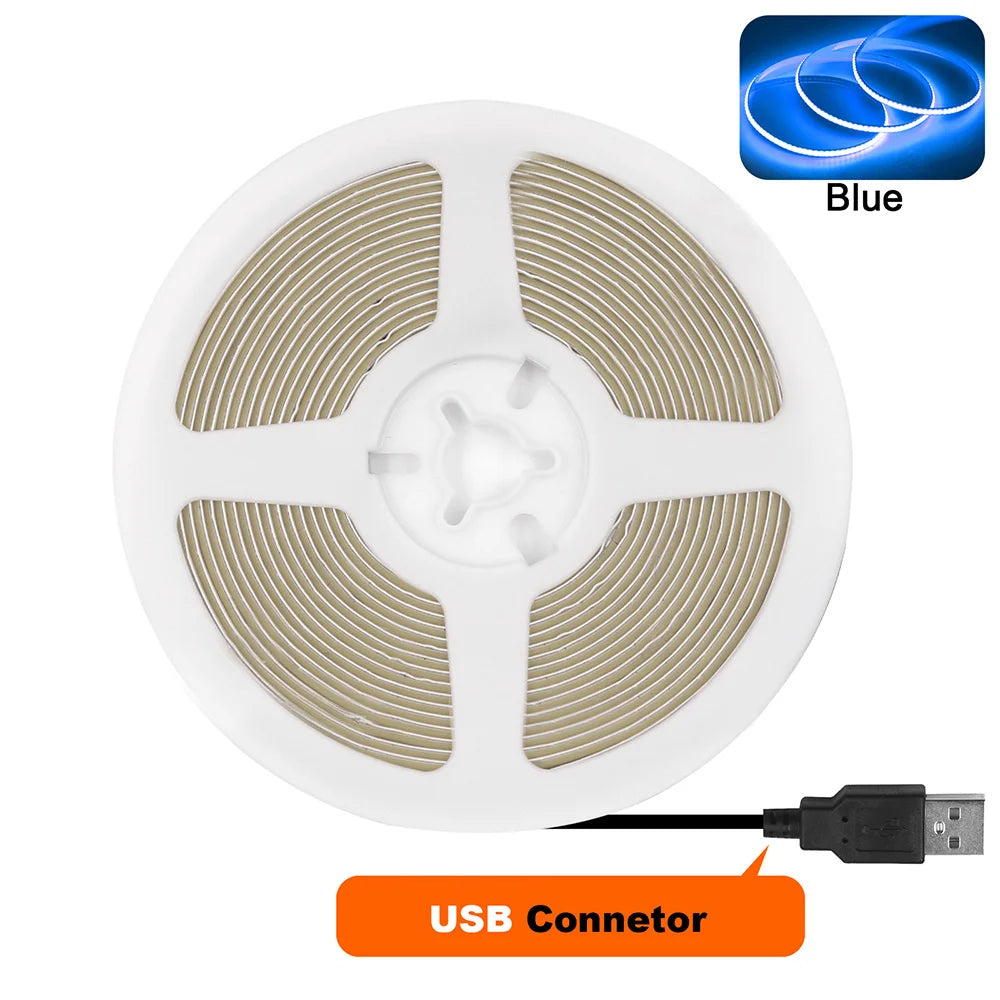 USB 5V COB LED Strip Light – 320 LEDs/m, Flexible Tape, 0.5–5m