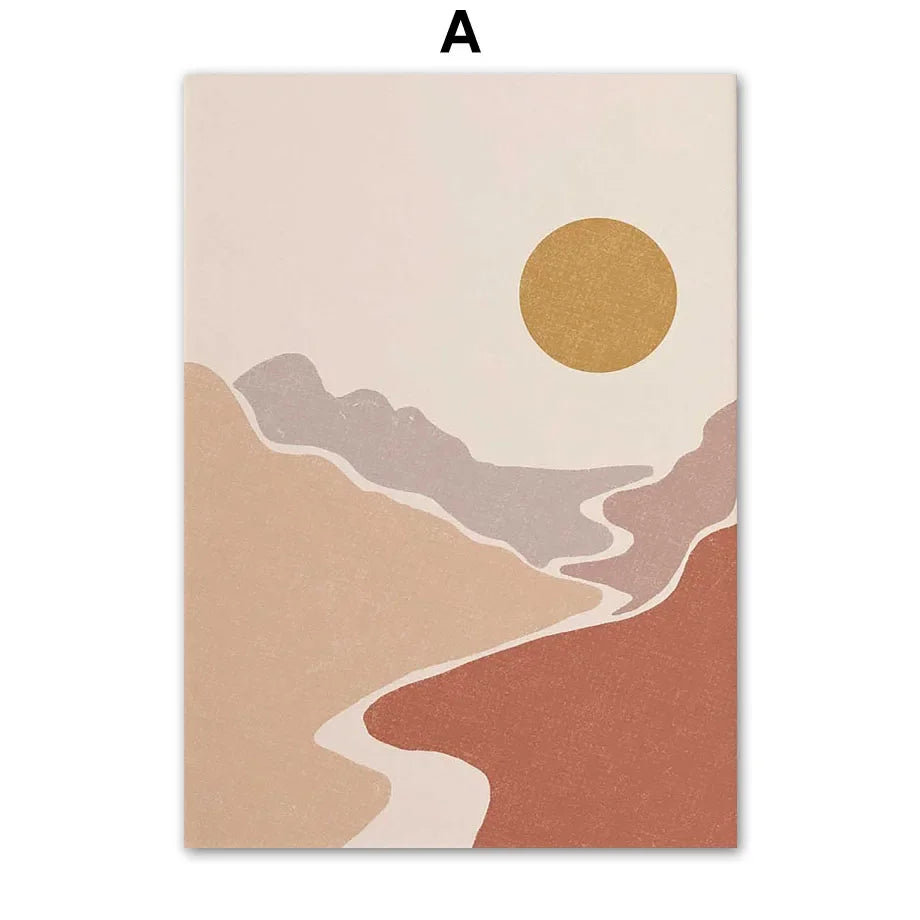 Boho Minimalist Terracotta & Beige Botanical Line Art Canvas Print