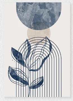Navy Blue & Beige Boho Botanical Geometric Canvas Prints – Set of 3