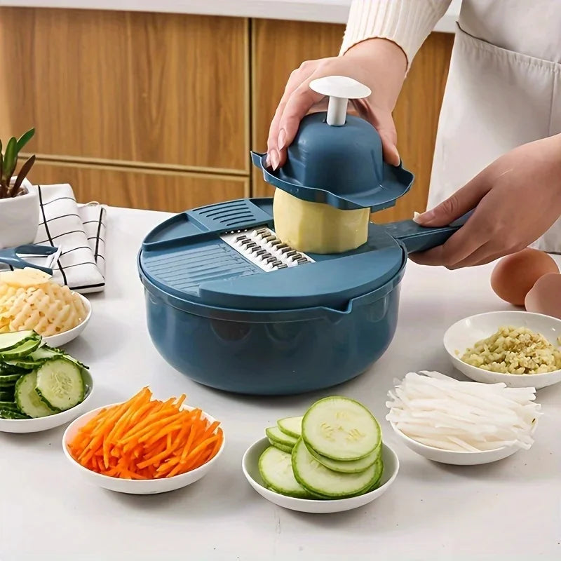 Multifunctional 9 in 1 Vegetable Chopper,, Kitchen Vegetable Slicer Cutter with Container, Carrot and Garlic Chopper with Peel