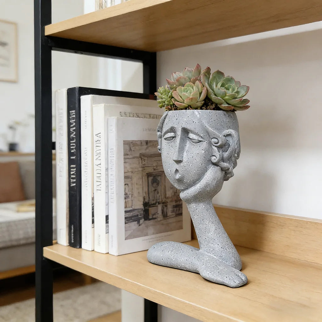 Pensive Girl Face Resin Planter – Aesthetic Sculpture Flower Pot