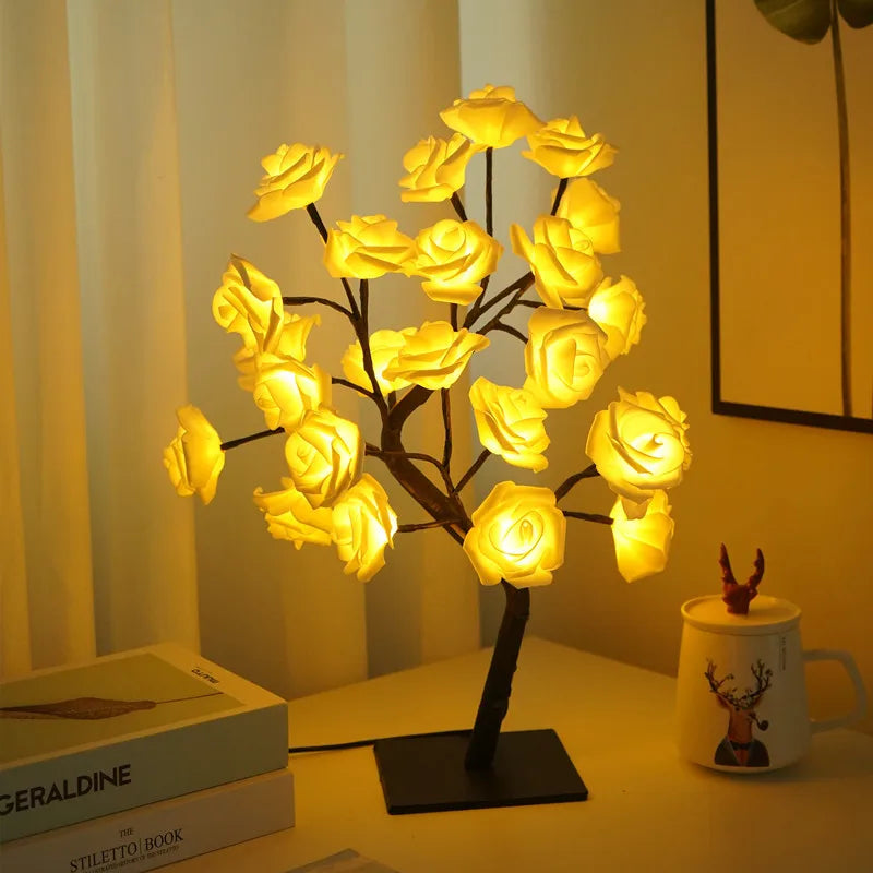 LED Rose Tree Table Lamp – USB & Battery Powered Night Light