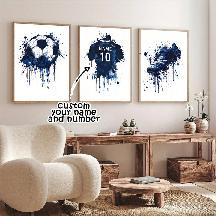 Personalized Soccer Canvas Poster Set – 3 Piece Wall Art
