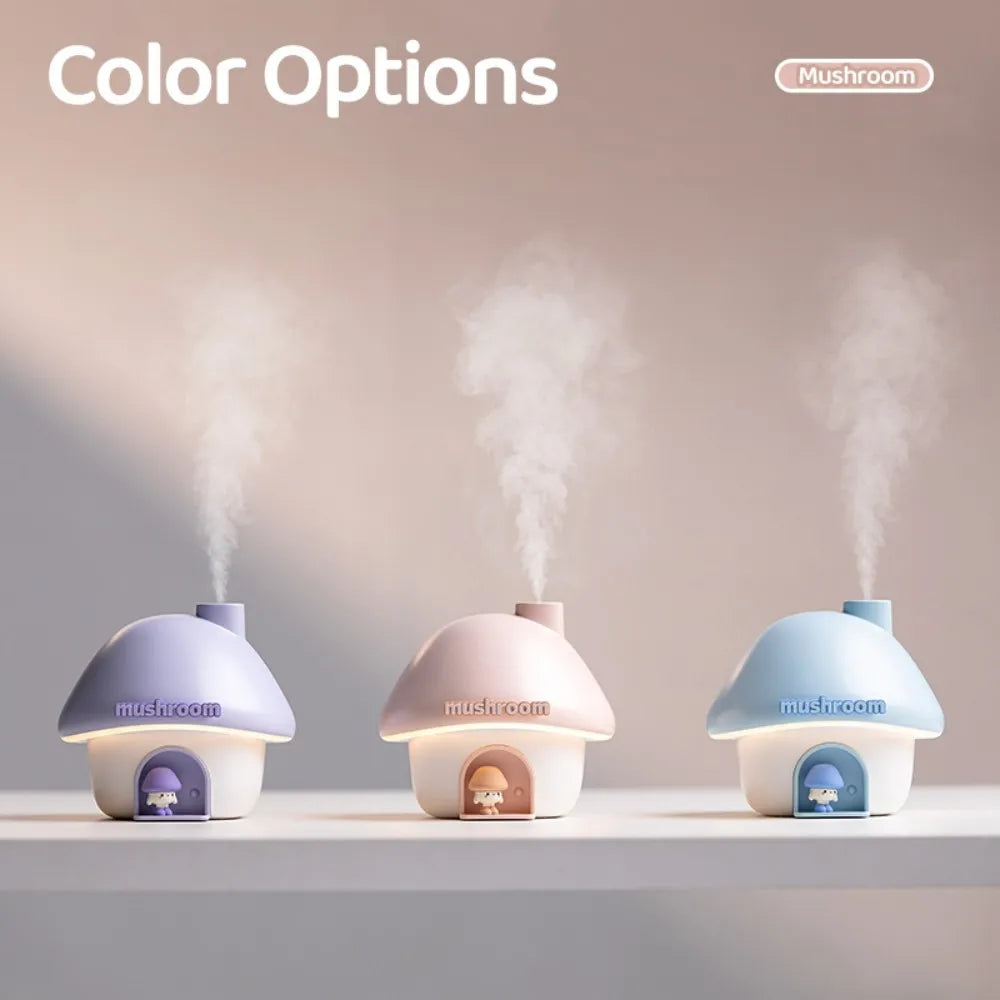 Mushroom House Humidifier – 300ml Aroma Diffuser with Color Light
