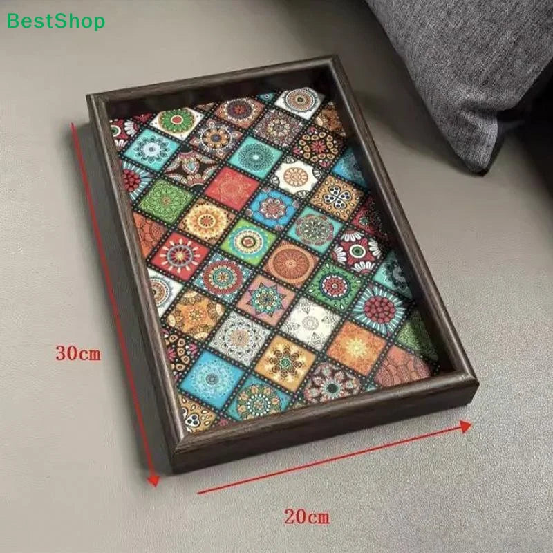 Bohemian Mandala Bamboo Serving Tray – Square Decorative Storage Tray, 30x20cm