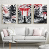Japanese Landscape Canvas Prints – Black & Red Ink Art