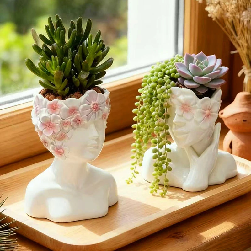 Girl Figure Resin Flower Pot – Decorative Plant Container for Home & Garden