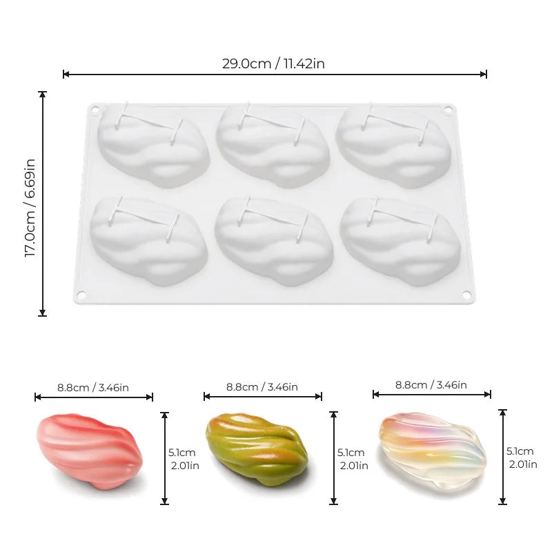 4 6 12-Cell Pistachios Design Silicone Chocolate Mold Food Grade Mousse Cake Mould Kitchen Bakeware Party Dessert Baking Tools