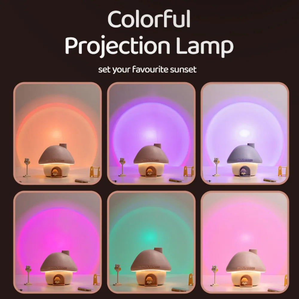 Mushroom House Humidifier – 300ml Aroma Diffuser with Color Light