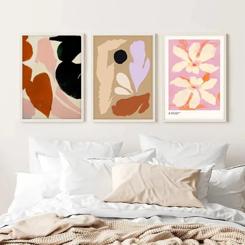 Nordic Beige & Black Geometric Floral Line Art Canvas Print