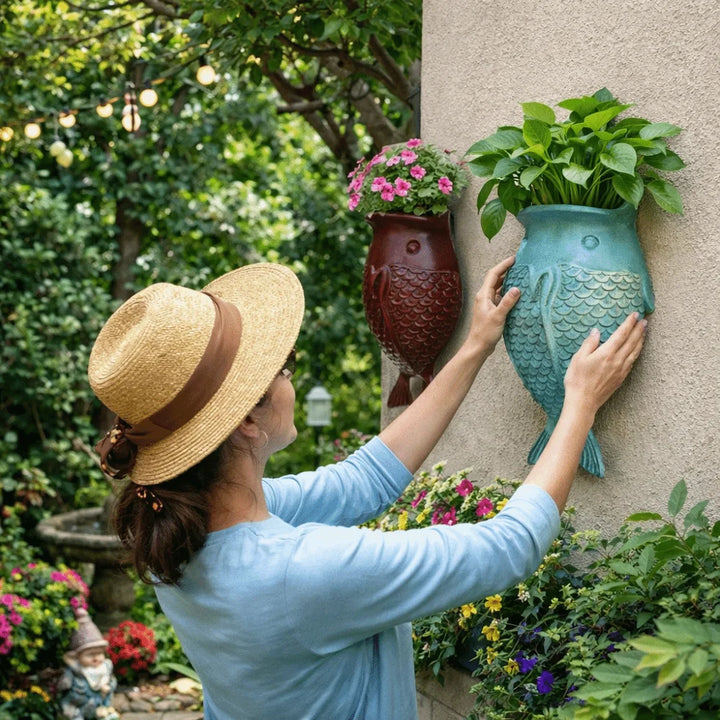 Wall Hanging Fish Flowerpot Rustic Style No-Drill Wall Mounted Planter Planter Pot Vintage Decorative Floral Ware Home Courtyard