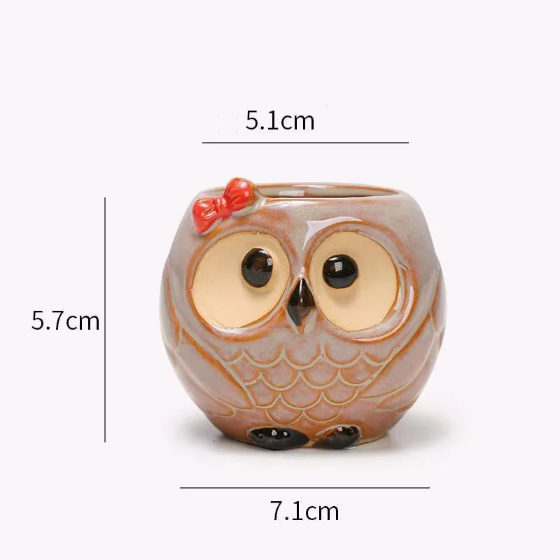 Mini Owl Ceramic Succulent Pot – Cute Animal Flower Pot for Desktop & Garden