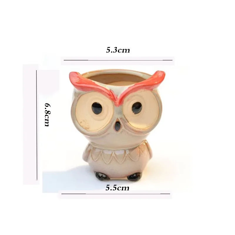 Mini Owl Ceramic Succulent Pot – Cute Animal Flower Pot for Desktop & Garden
