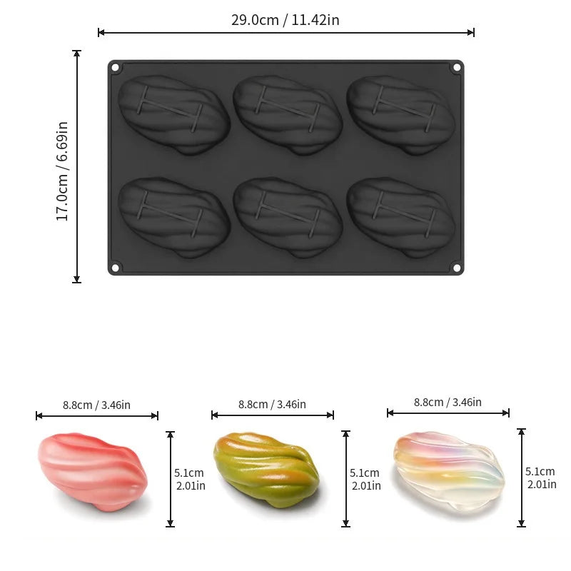 4 6 12-Cell Pistachios Design Silicone Chocolate Mold Food Grade Mousse Cake Mould Kitchen Bakeware Party Dessert Baking Tools
