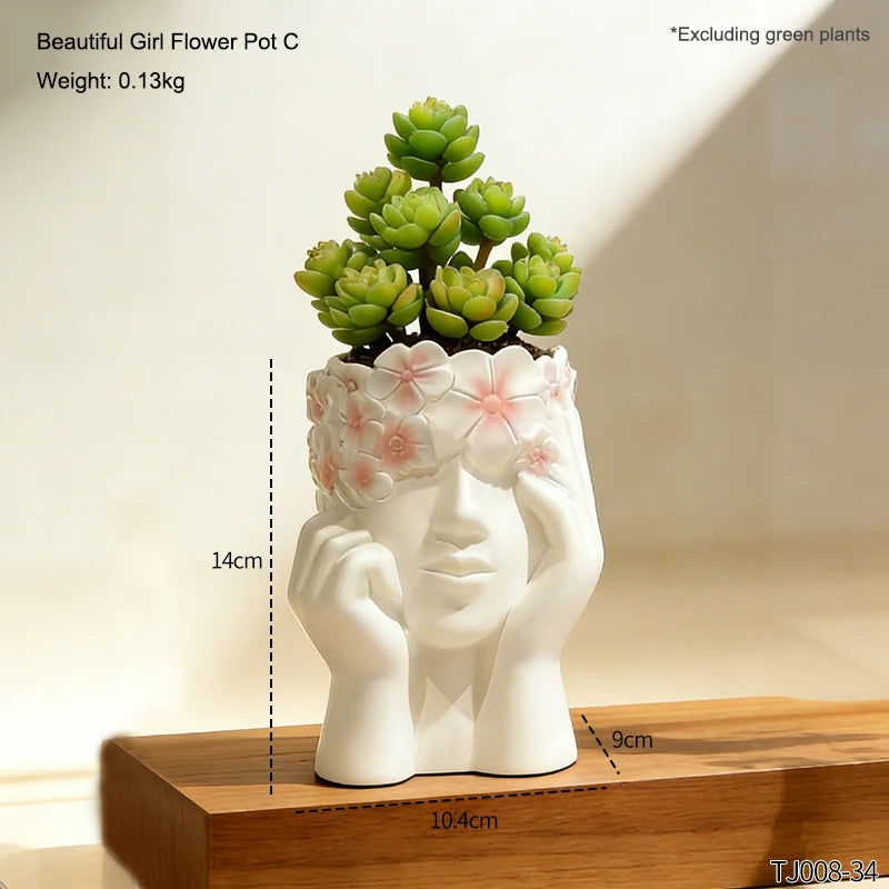 Girl Figure Resin Flower Pot – Decorative Plant Container for Home & Garden