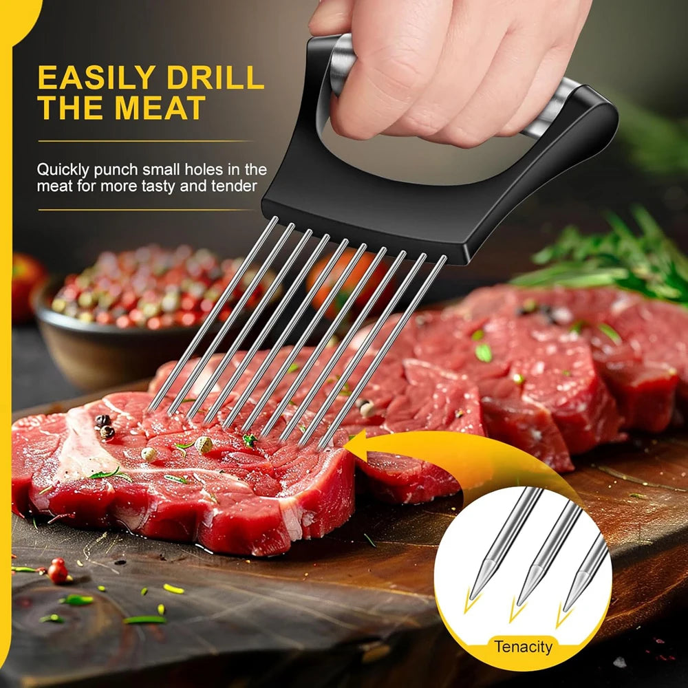 Stainless Steel Onion Cutter Holder Food Slicers Assistant Tomato Onion Slicer Holder Vegetables Cutting Fork Kitchen Gadgets