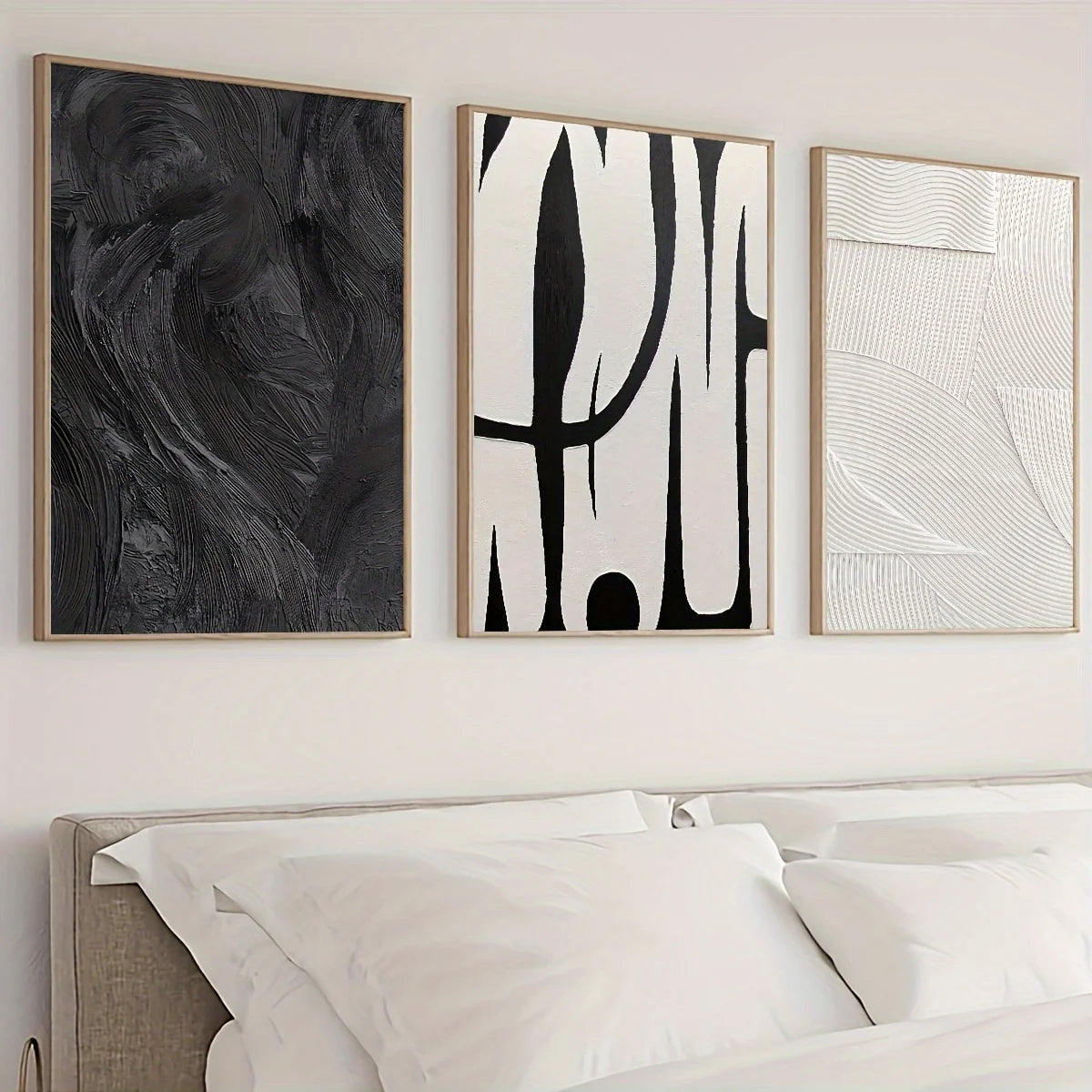 Black & White Abstract Texture Canvas Wall Art – Set of 3