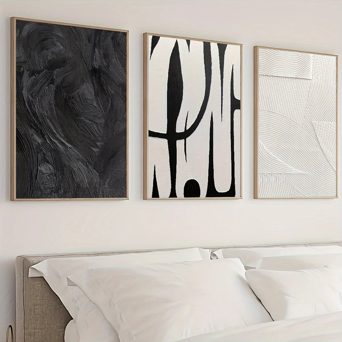Black & White Abstract Texture Canvas Wall Art – Set of 3