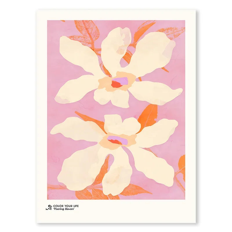 Nordic Beige & Black Geometric Floral Line Art Canvas Print