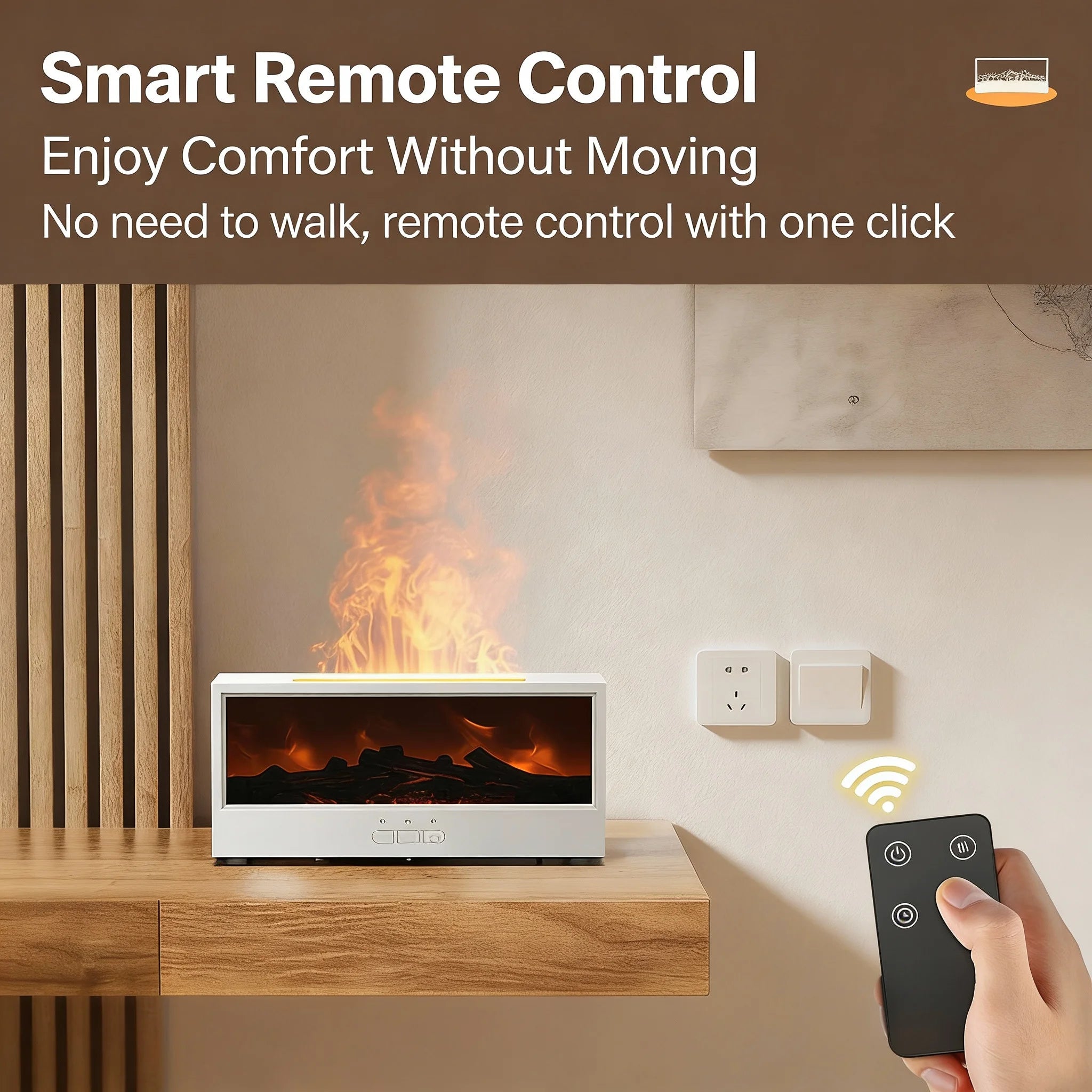 Fireplace Flame Aroma Diffuser with Remote – 7 LED Colors