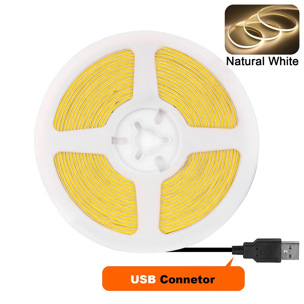 USB 5V COB LED Strip Light – 320 LEDs/m, Flexible Tape, 0.5–5m