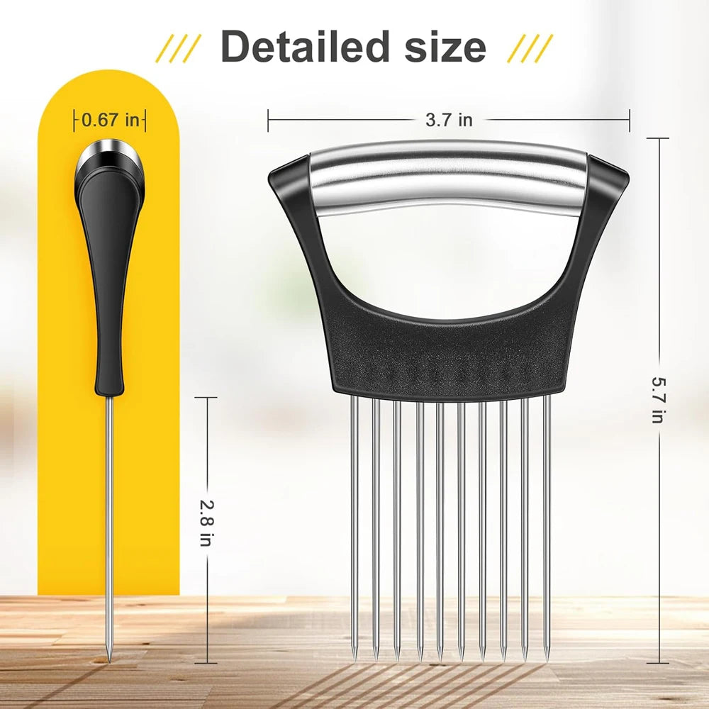 Stainless Steel Onion Cutter Holder Food Slicers Assistant Tomato Onion Slicer Holder Vegetables Cutting Fork Kitchen Gadgets