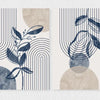 Navy Blue & Beige Boho Botanical Geometric Canvas Prints – Set of 3