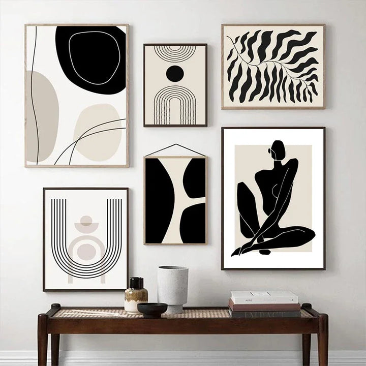 Abstract Boho Geometric Line Canvas Print – Black & Beige