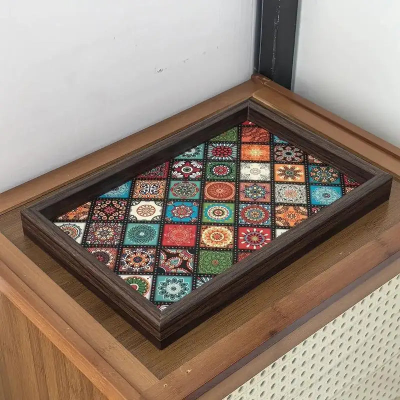 Bohemian Mandala Bamboo Serving Tray – Square Decorative Storage Tray, 30x20cm