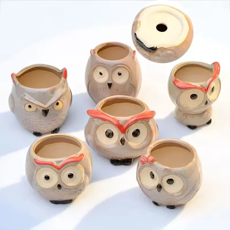 Mini Owl Ceramic Succulent Pot – Cute Animal Flower Pot for Desktop & Garden