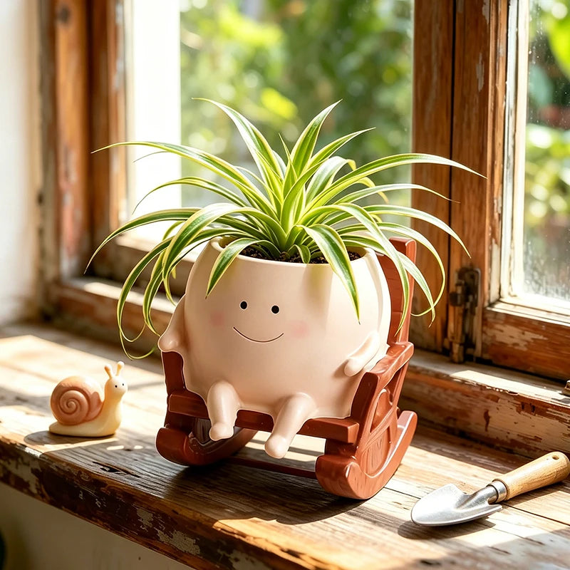 Ghost in Rocking Chair Resin Succulent Planter – Cute Desktop Pot