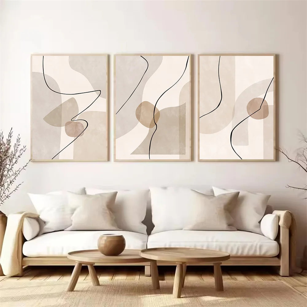 Abstract Boho Geometry Line Canvas Prints – Set of 3