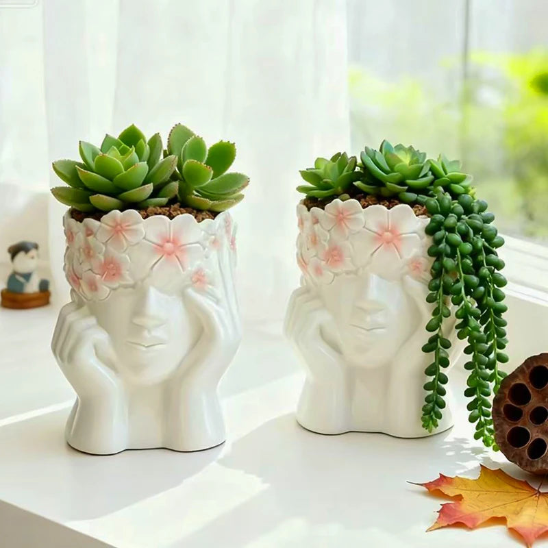 Girl Figure Resin Flower Pot – Decorative Plant Container for Home & Garden
