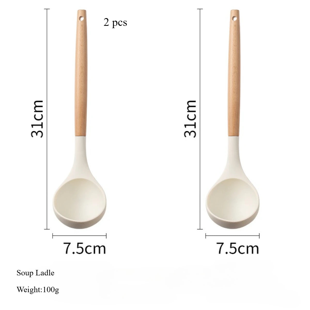 White Silicone & Wooden Handle Kitchen Utensils Set – 2 or 12 Pcs