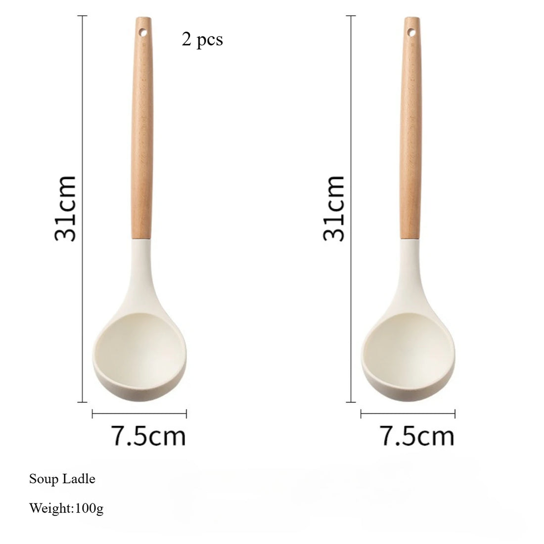 White Silicone & Wooden Handle Kitchen Utensils Set – 2 or 12 Pcs