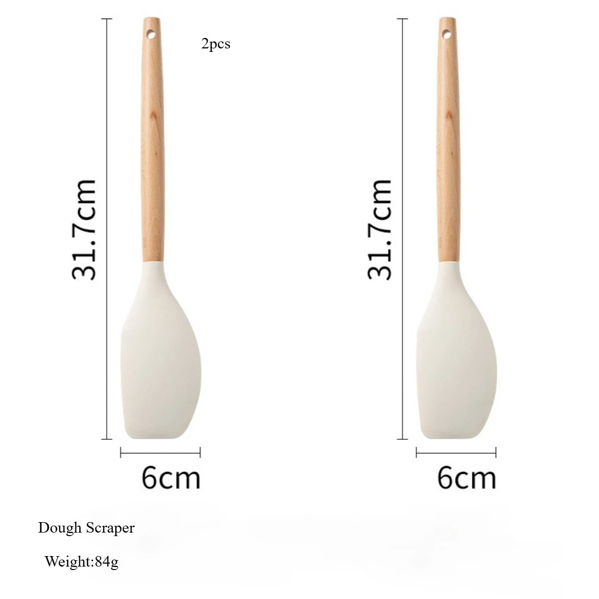 White Silicone & Wooden Handle Kitchen Utensils Set – 2 or 12 Pcs